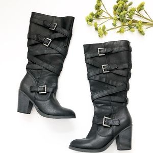 MADDEN GIRL Faux Leather Belt Tall Boots - Black